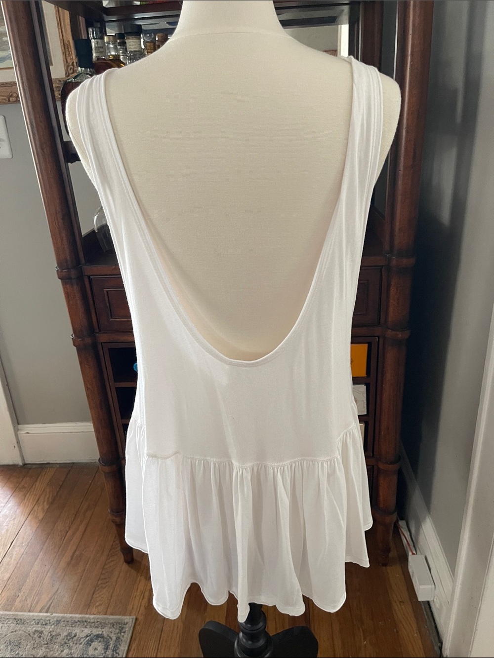 Free People White Ruffle-Hem Tank